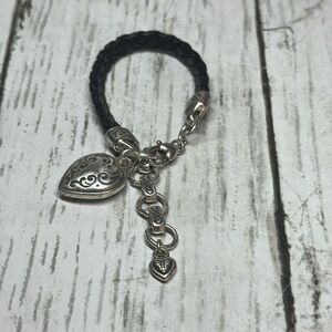 Brighton Baja Black Leather Add Charm/Beads Bracelet Black Leather Heart